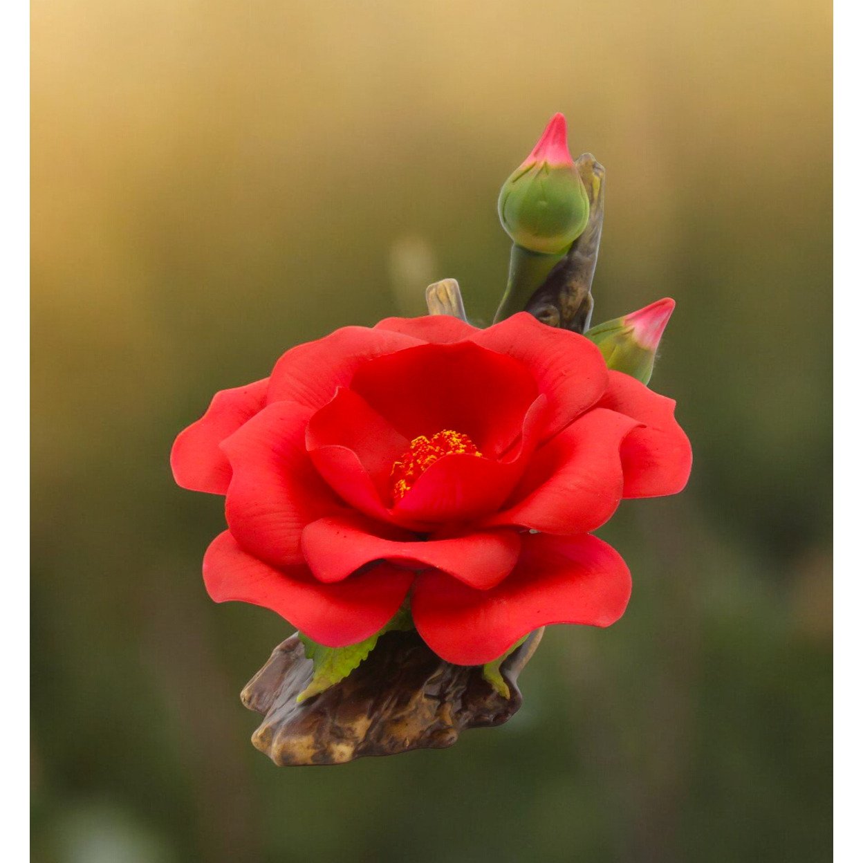 Ceramic Red Rose Figurine 5In Vintage Garden