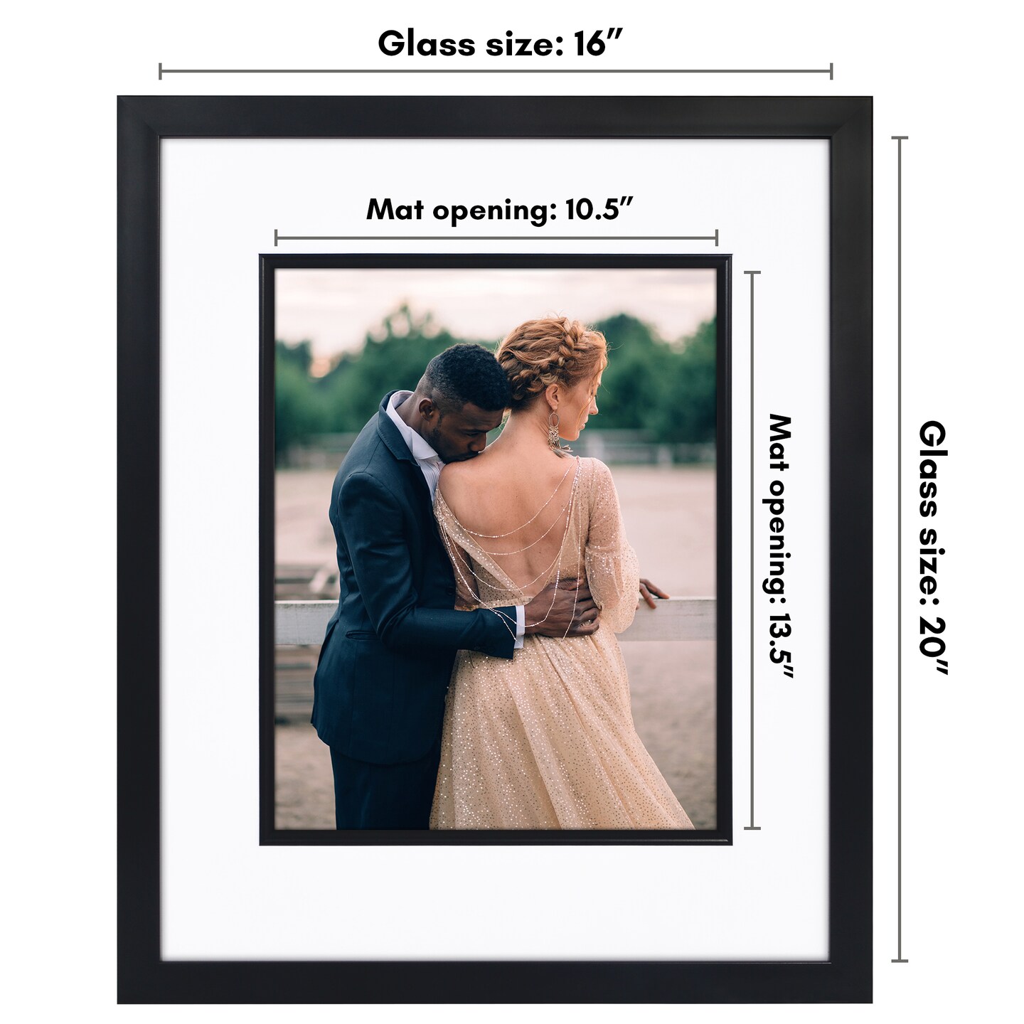 Americanflat 16x20 Picture Frame with Decorative Inner Mat Accent - Use as 11x14 photo frame with the Mat or as 16x20 frame without the Mat - Statement Frame with Polished Plexiglass