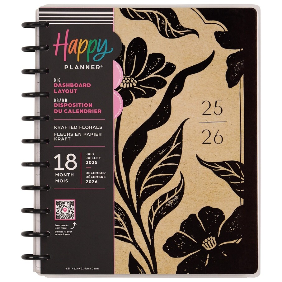 Happy Planner 18-Month Big Disc Bound Planner-Krafted Florals; Jul '25 - Dec '26