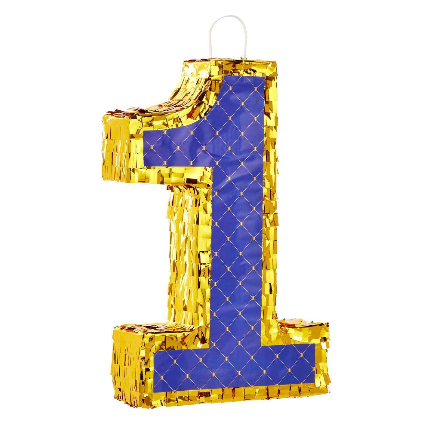 Small Royal Blue and Gold Number 1 Pinata with Pull Strings for 1st Birthday Party Table Decorations, 16.5 x 10.6 x 3 In