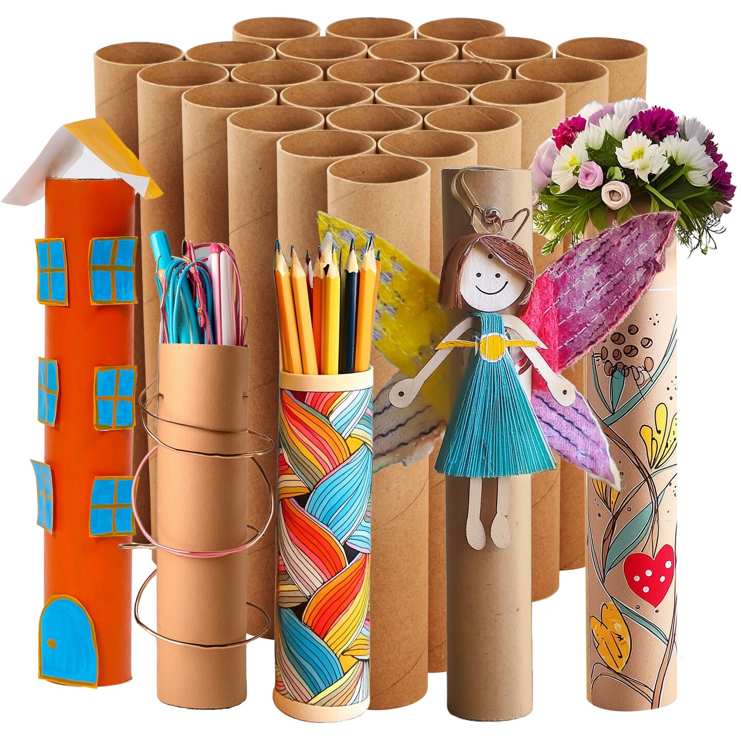 24 Pack Brown Cardboard Tubes for Crafts, Empty Paper Towel Rolls for DIY Projects, Classrooms (1.7x10 in)