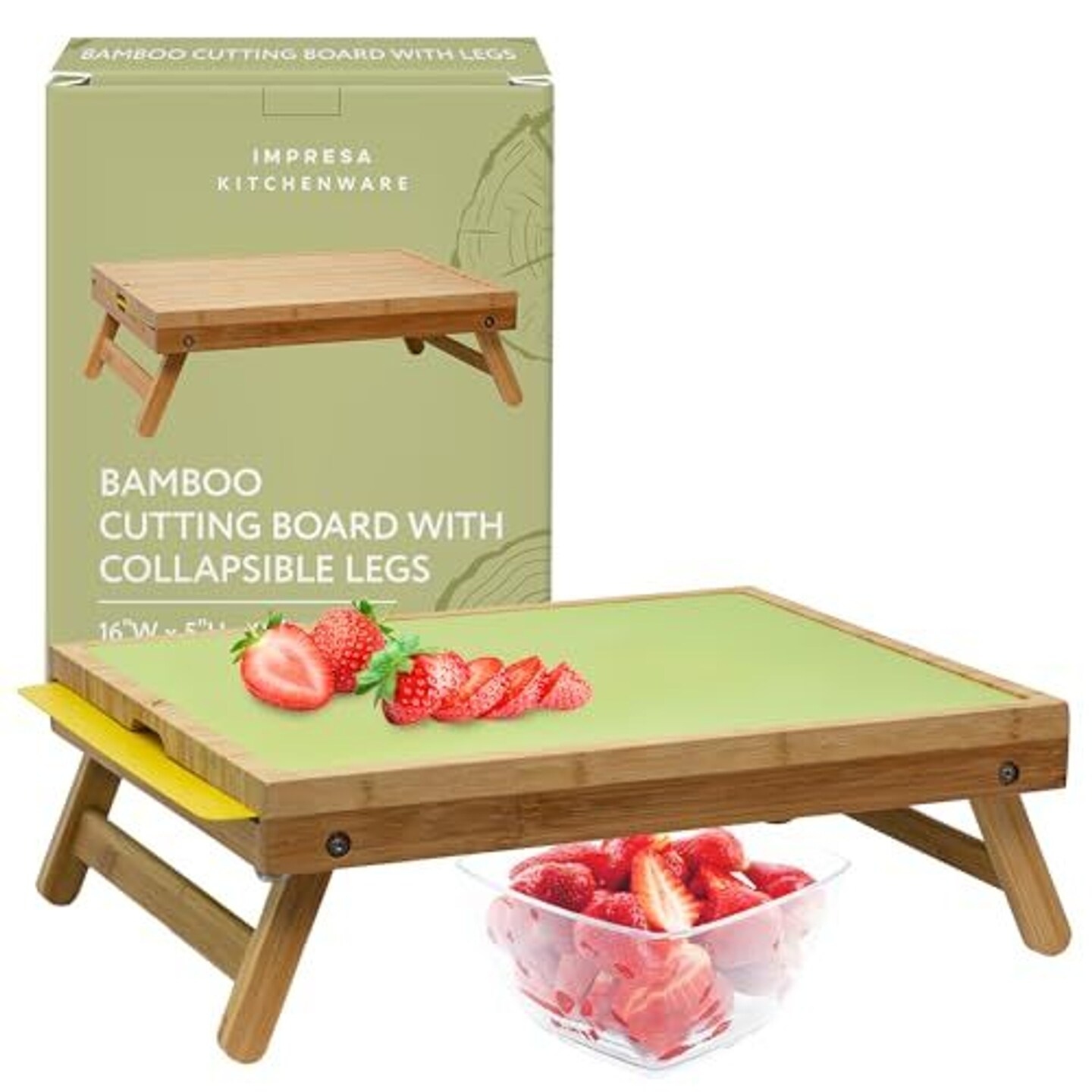 IMPRESA Large Raised Bamboo Cutting Board for Kitchen with 2 Cutting Mats - Wooden Cutting Board with Legs - Kitchen Cutting Boards for Countertop - for Kitchen - Chopping Board - 16x5x13 &#x9D;