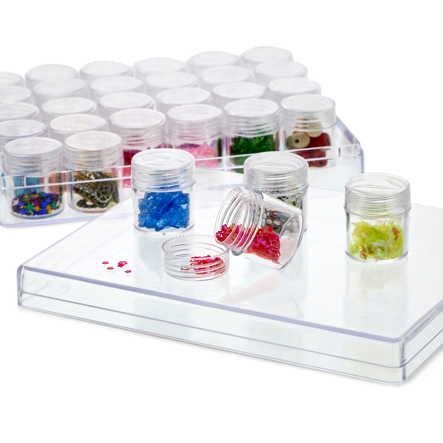 Clear Plastic Beads Storage Containers with Lids, 30 Jars, for Rhinestones, Glitter Art and Craft Organizer box