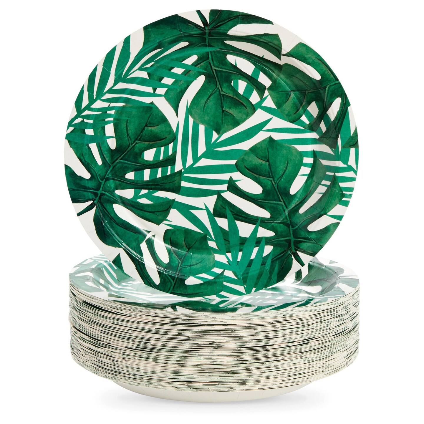 80-Pack Tropical Paper Plates, Disposable 9&#x22; Green Leaf Plates Paper Design for Birthday. Bridal Shower, Hawaiian Luau Party Supplies, Summer-Party Themed Decorations