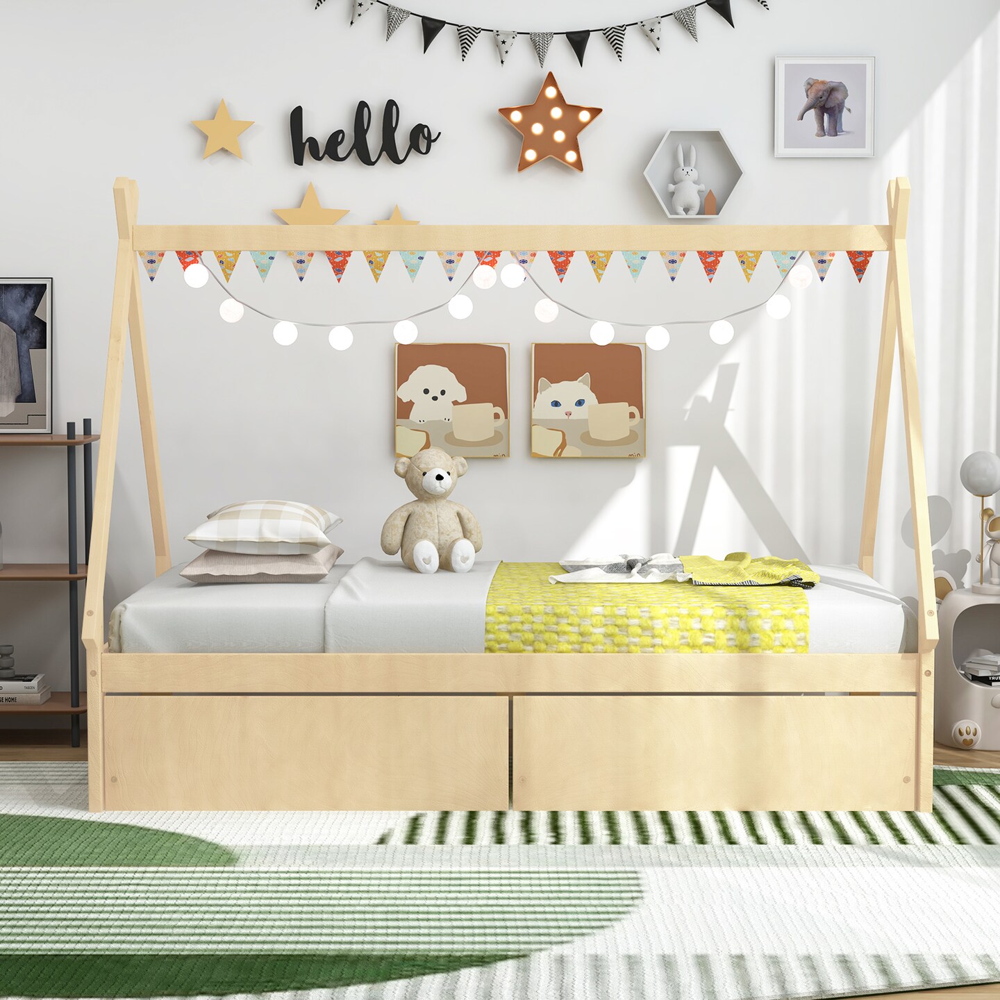 Wooden House Bed with Storage Drawers and DIY Playhouse Design for Kids