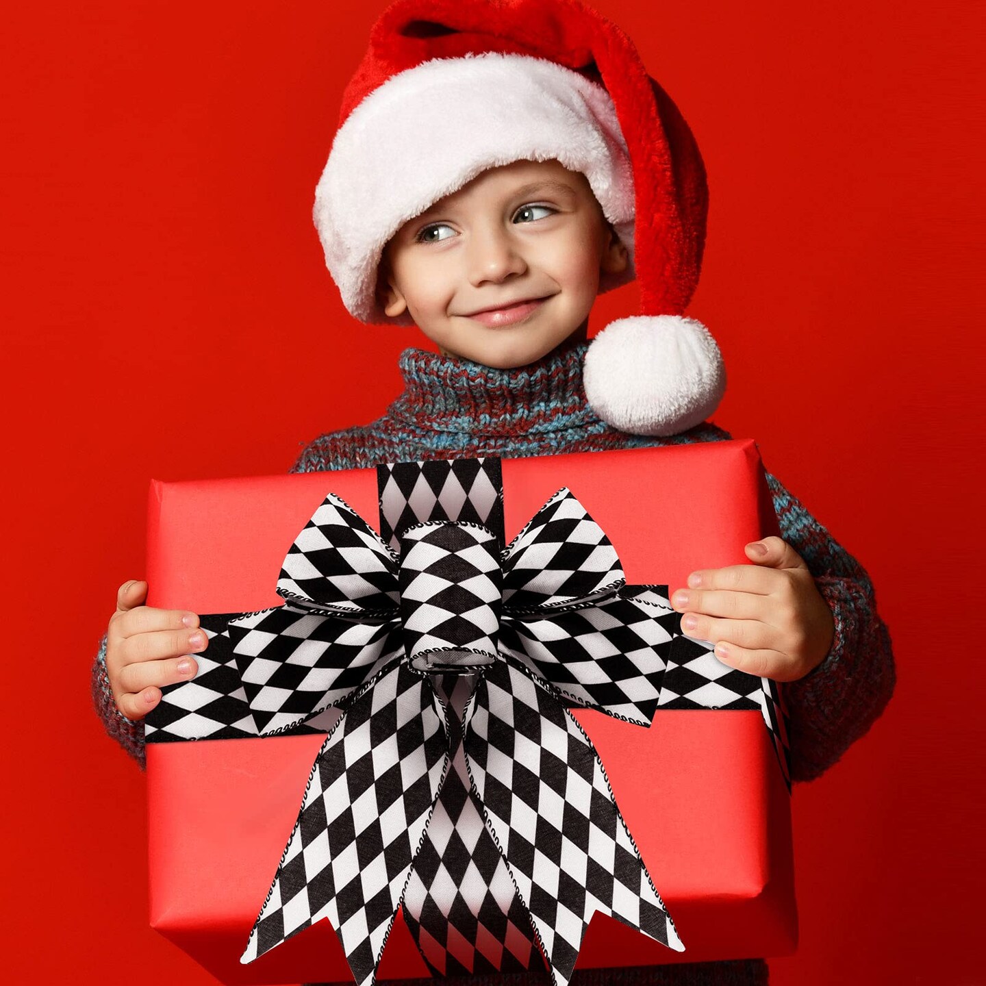 2 Rolls Christmas Checkered Ribbon Black and White Check Ribbon Diamond Check Wired Edge Ribbon Diamond Pattern Decorative Ribbons for Christmas Fall Tree Wrapping DIY Crafts (2.6 Inch)