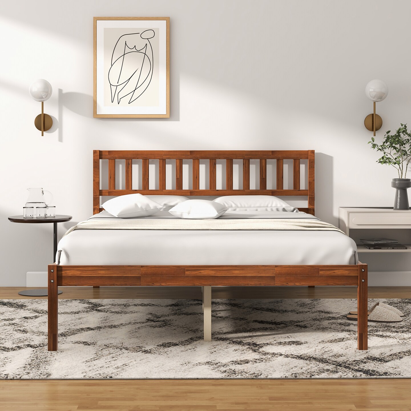 Wood Platform Bed Frame with Headboard and Slat Support &#x2013; Twin/Full/Queen Size