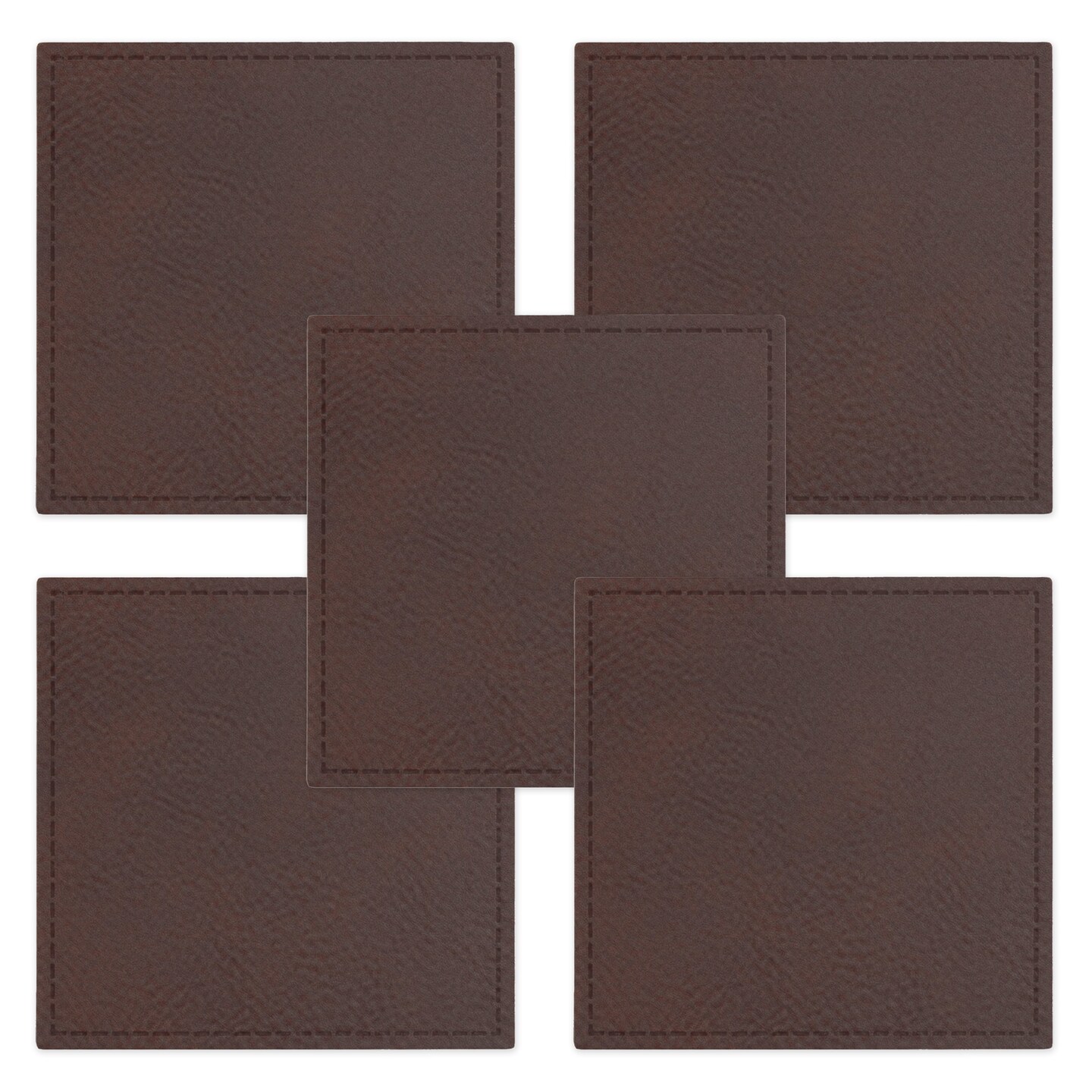 Engravable Leather Patch Blanks for Hats, Jackets & Bags – Laserable Faux Leather Patches with Adhesive & Stitch – Leatherette Apparel Patches (Square, 5 Pack)