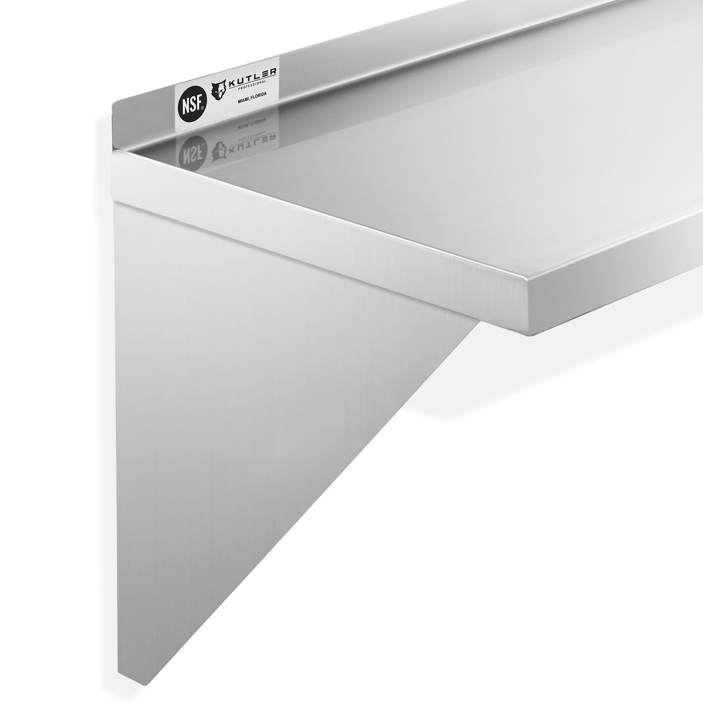 KUTLER Stainless Steel Shelf, NSF Commercial Wall Mount Shelves with Backsplash, Floating Metal Shelving for Restaurant, Kitchen, Home, Garage