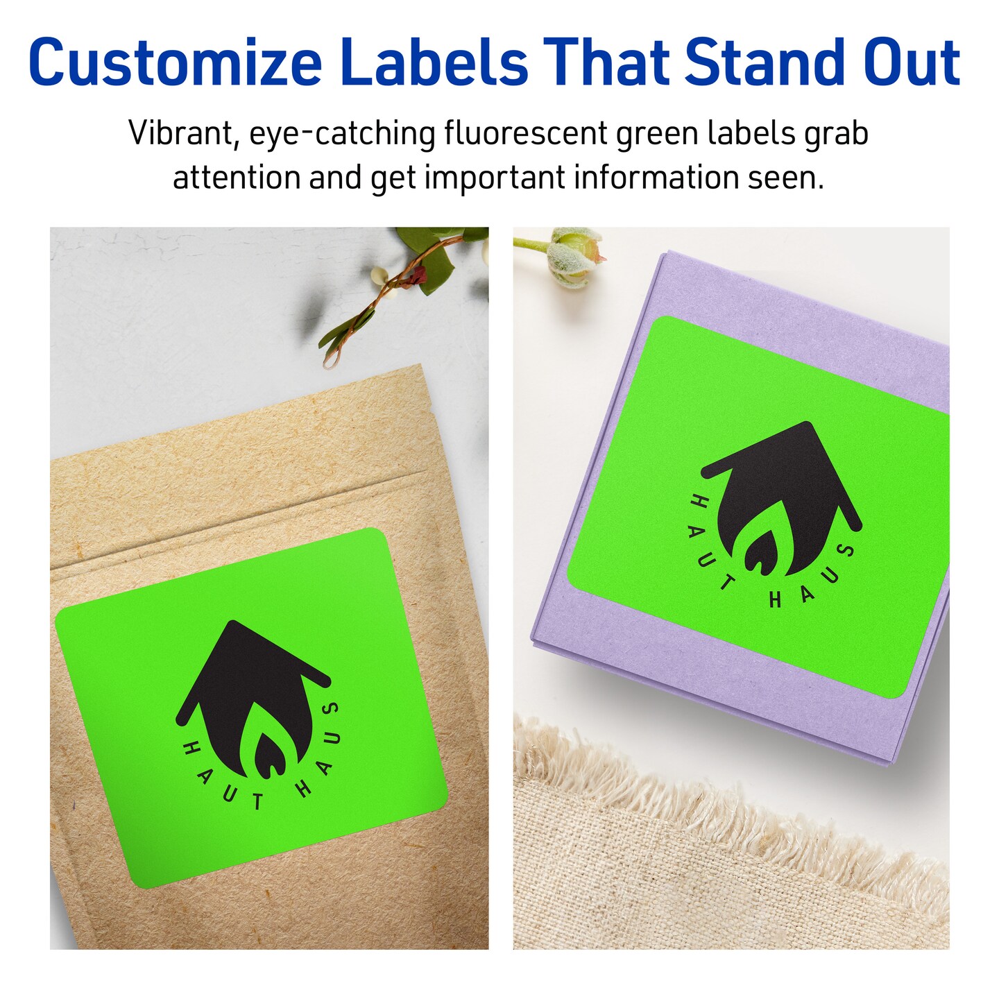 Avery Neon Green Paper Labels, 3-1/3&#x22; x 4&#x22; Rectangle
