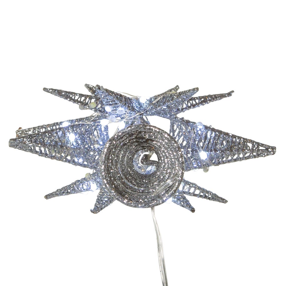 Kurt Adler 11-Inch Pre-Lit Twinkling LED 60-Light Silver Starburst Tree Topper