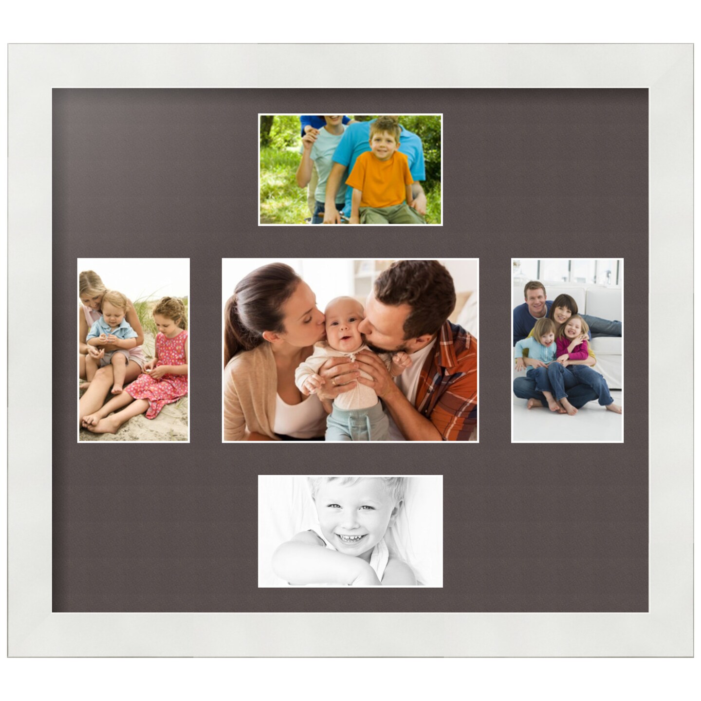 ArtToFrames Collage Photo Picture Frame with 1 - 5x7 and 4 - 3x5 inch Openings, Framed in White with Over 62 Mat Color Options and Regular Glass (CSM-3966-331)