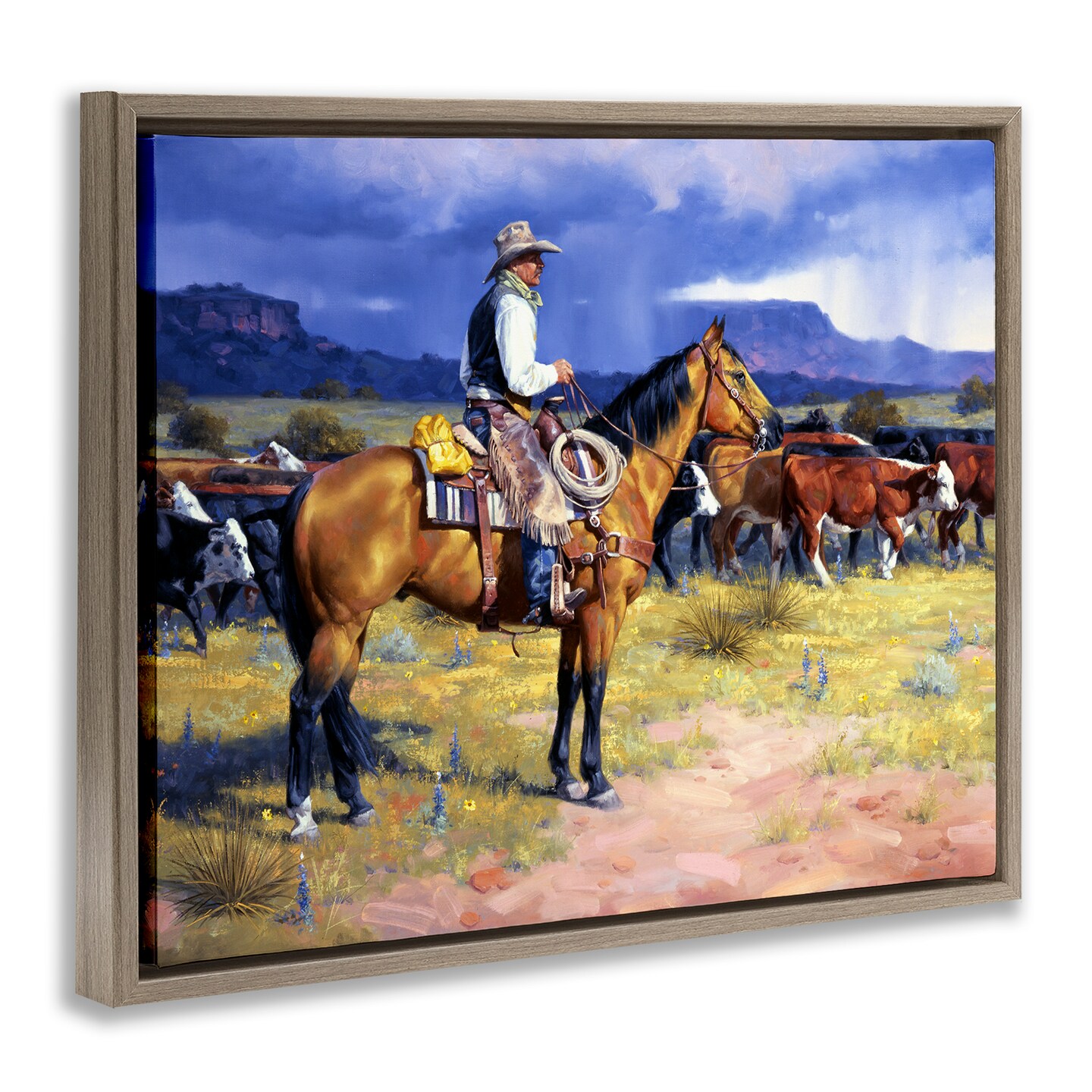 Stupell Industries Cowboy & Cattle Mountain View Floating Frame By Jack Sorenson
