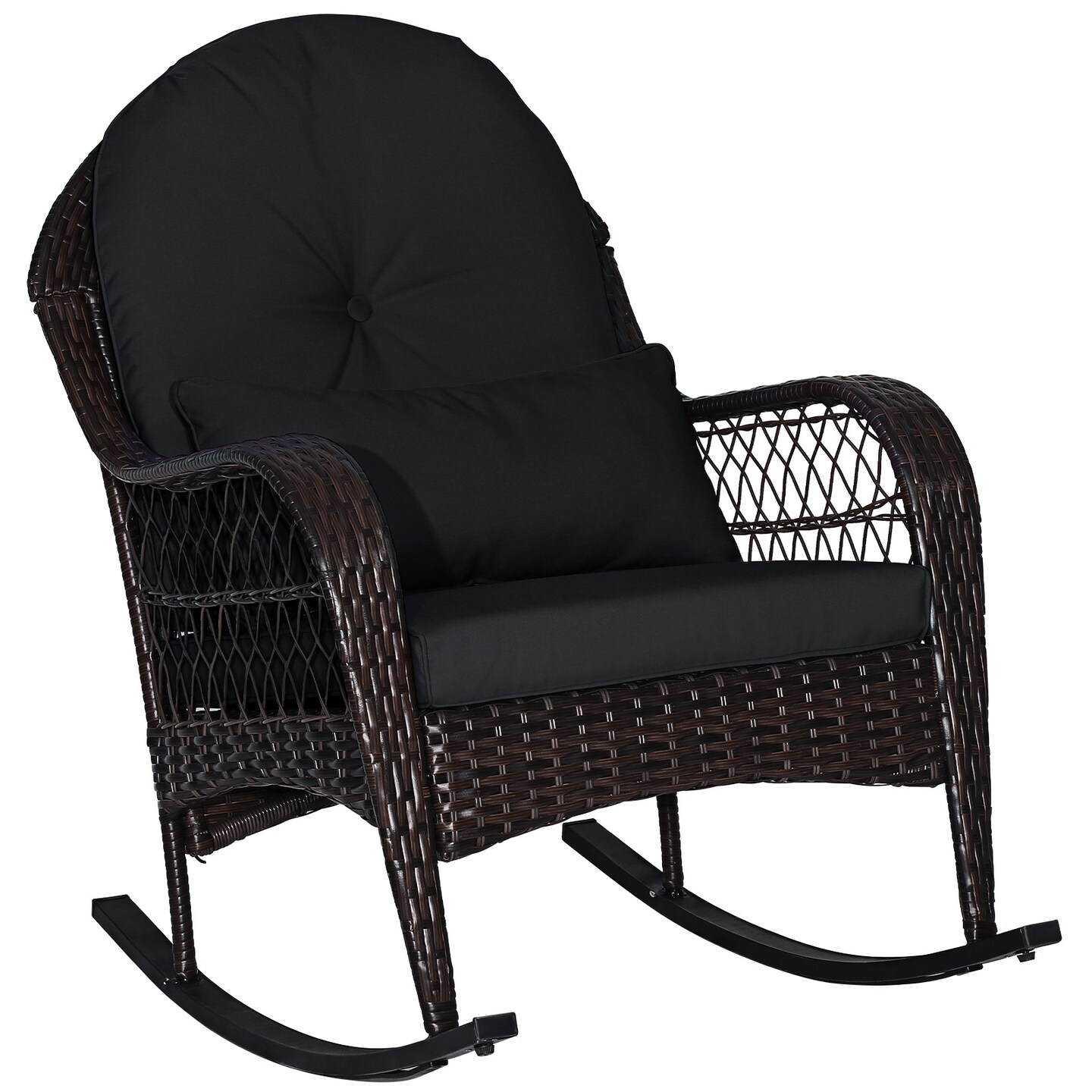 Outdoor Rattan Rocking Chair with Cushions for Porch or Garden Use