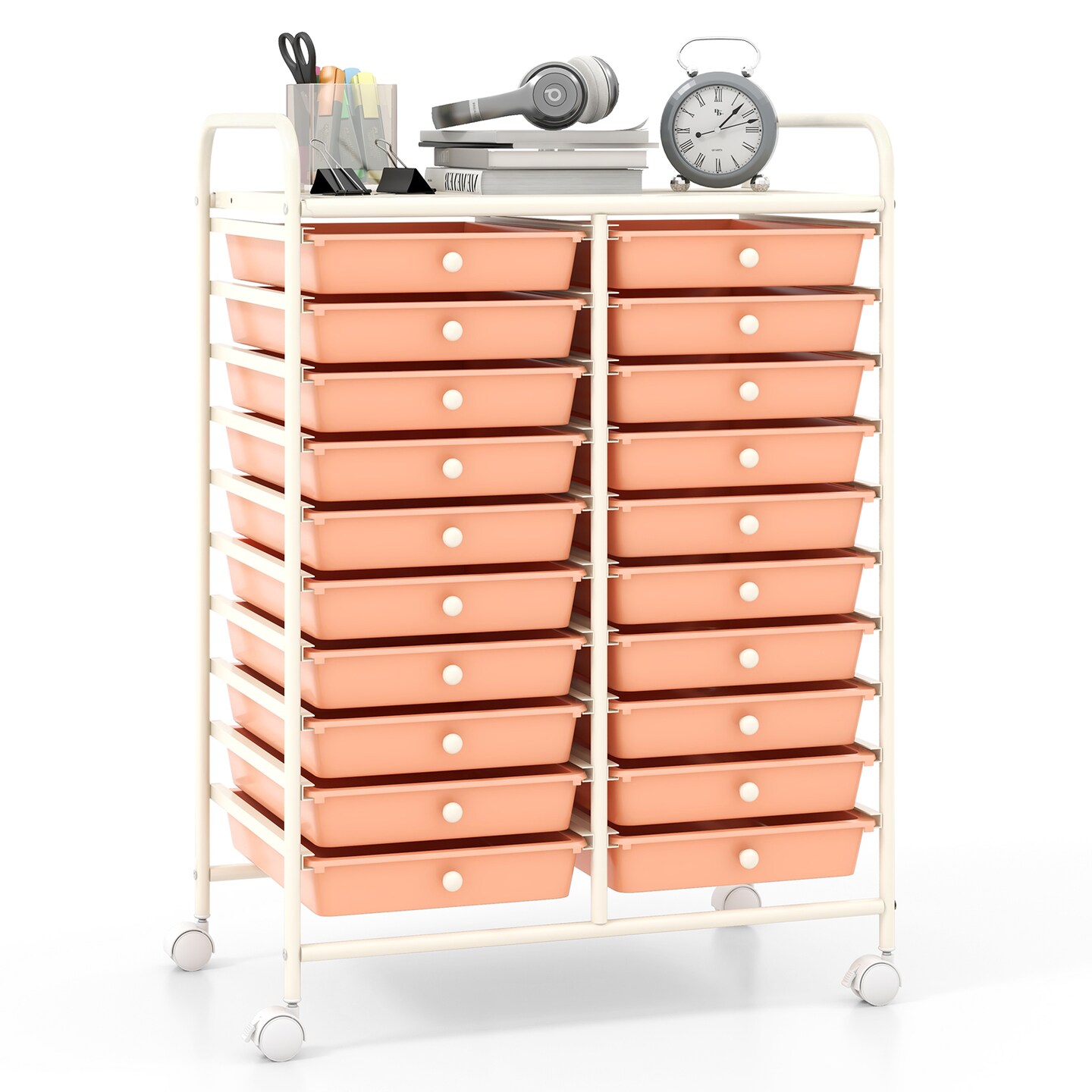 Space Saving Storage Organizer Cart with 20 Plastic Drawers and Mobile Wheels for Organizing Small Items at Home