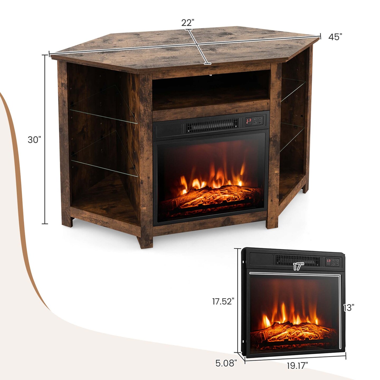 Costway Fireplace TV Stand with Led Lights & 18'' Electric Fireplace for Tvs up to 50'' Gray/Brown/Black/White