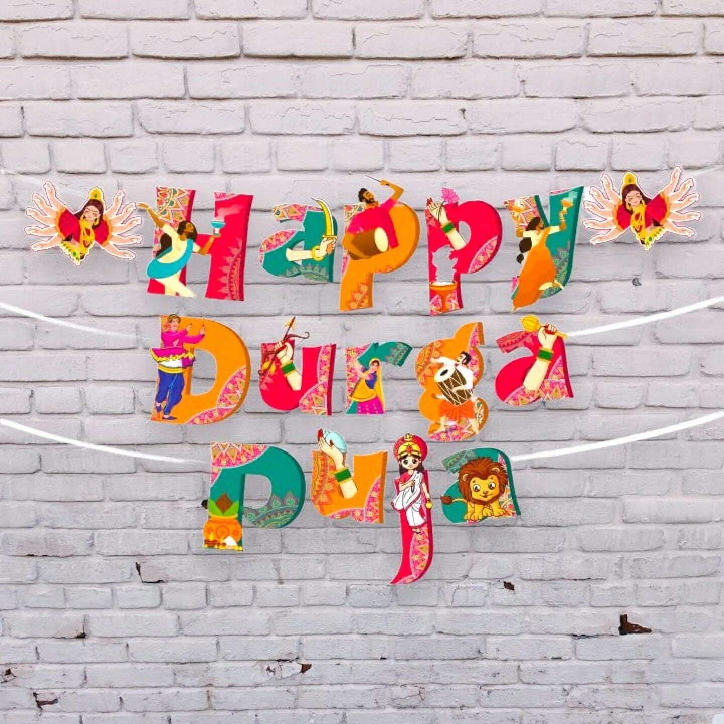 Happy Durga Puja Banner for Hindu Navratri Festival Celebration Bunting Diy Home Temple Indoor Outdoor Decoration Indian Party Supplies Durga Pooja Decor Ideas