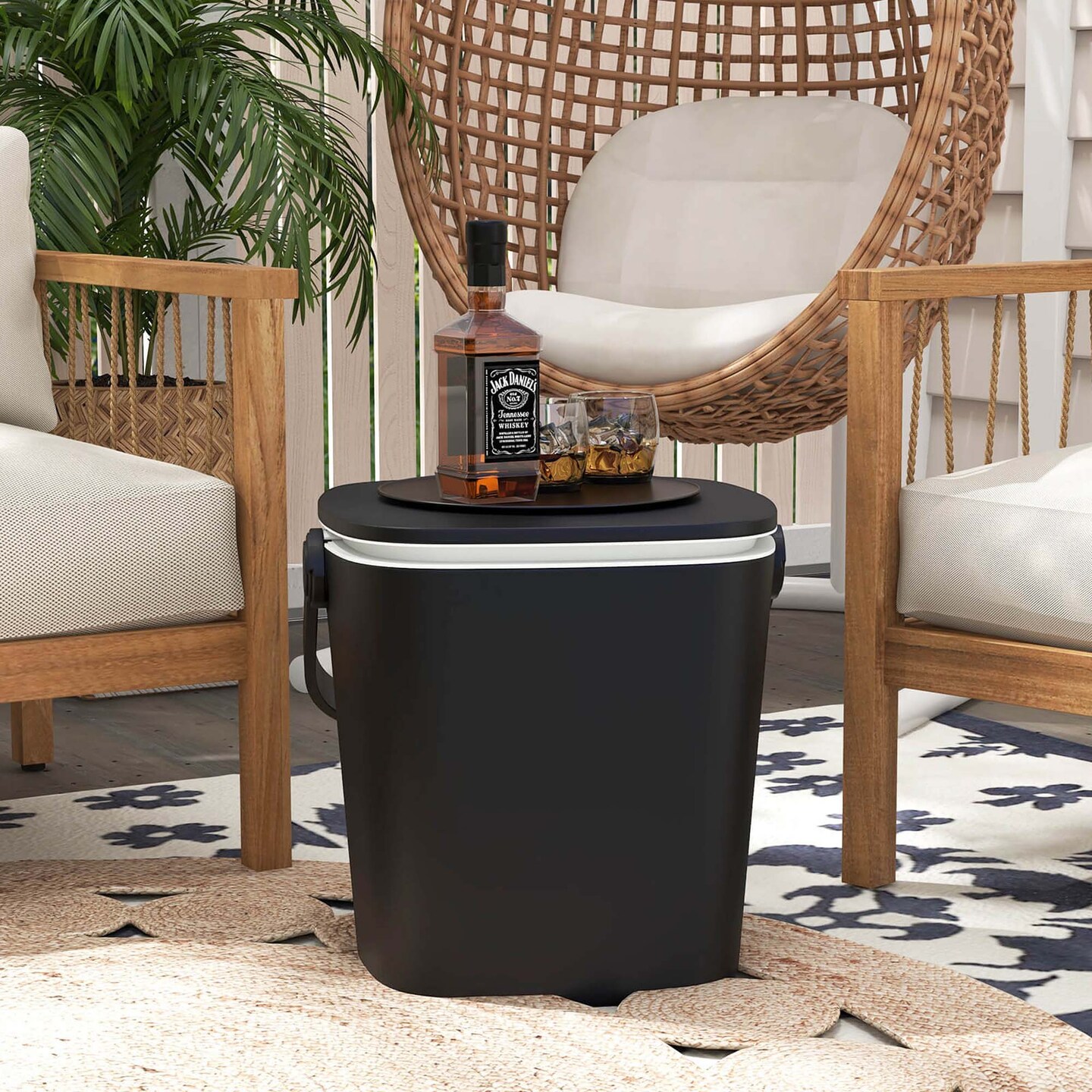 Costway 4 Gallon Portable Cooler Bar Table with Handle Bottle Opener &#x26; Lift Top Lid Black/Blue