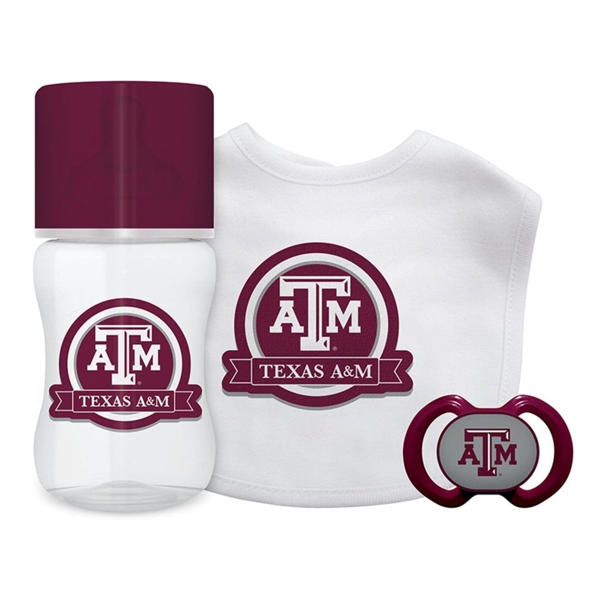 Texas Aandm Aggies 3-Piece Baby Gift Set Bpa Free Cotton Bib Bottle Pacifier