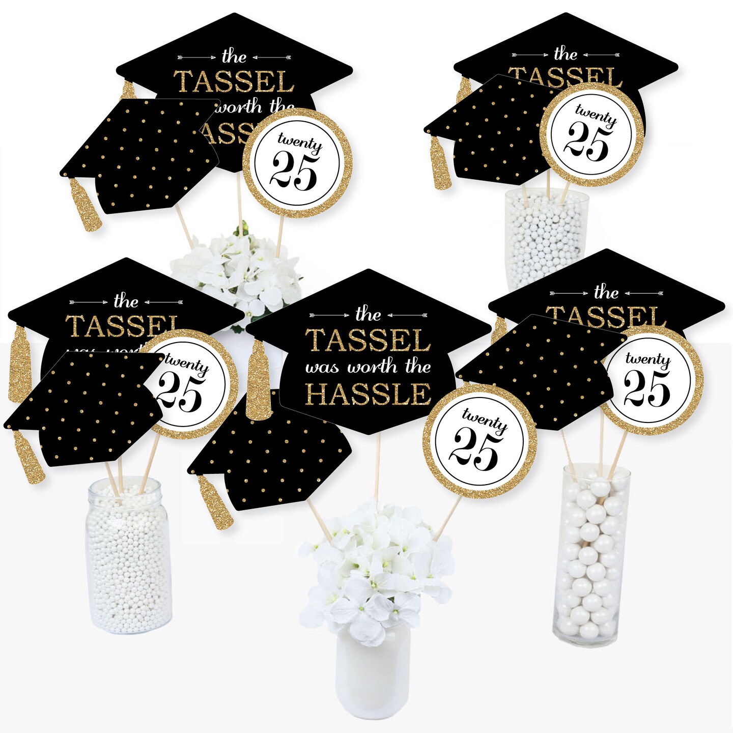 Big Dot of Happiness Gold 2025 Graduation Party Centerpiece Sticks - Table Toppers - Set of 15