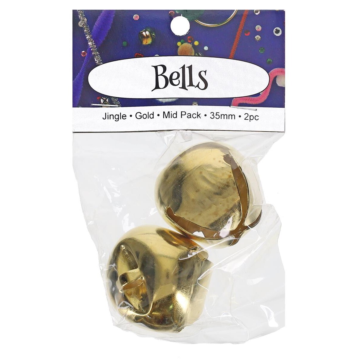 PA Essentials Jingle Bell Mid Pack – 35mm, 2pc, Gold, Small Bells For Crafts, Holiday Decorations, Sewing, Scrapbooking and Christmas Crafts, Jingle Bells For Crafting