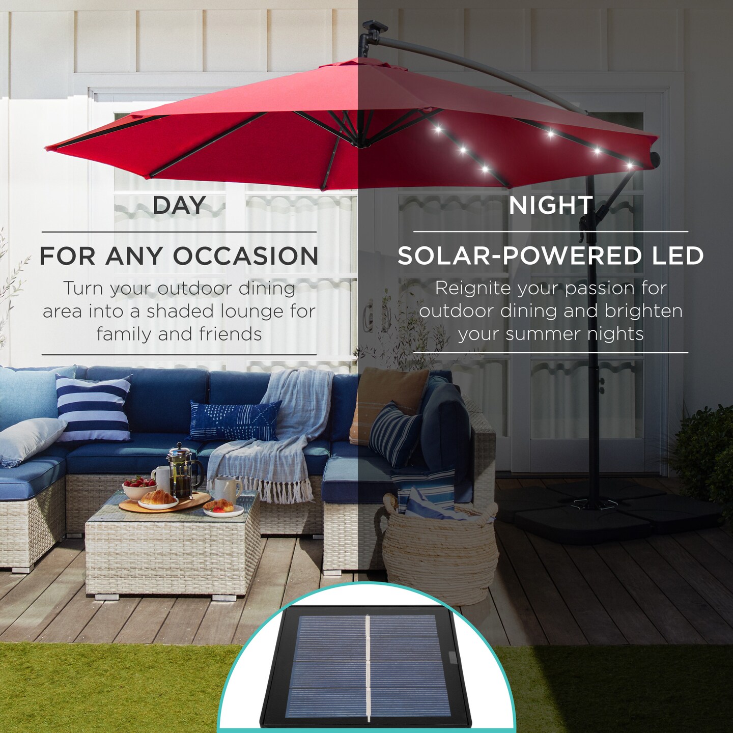Best Choice Products 10ft Solar LED Offset Hanging Outdoor Market Patio Umbrella w/ Adjustable Tilt