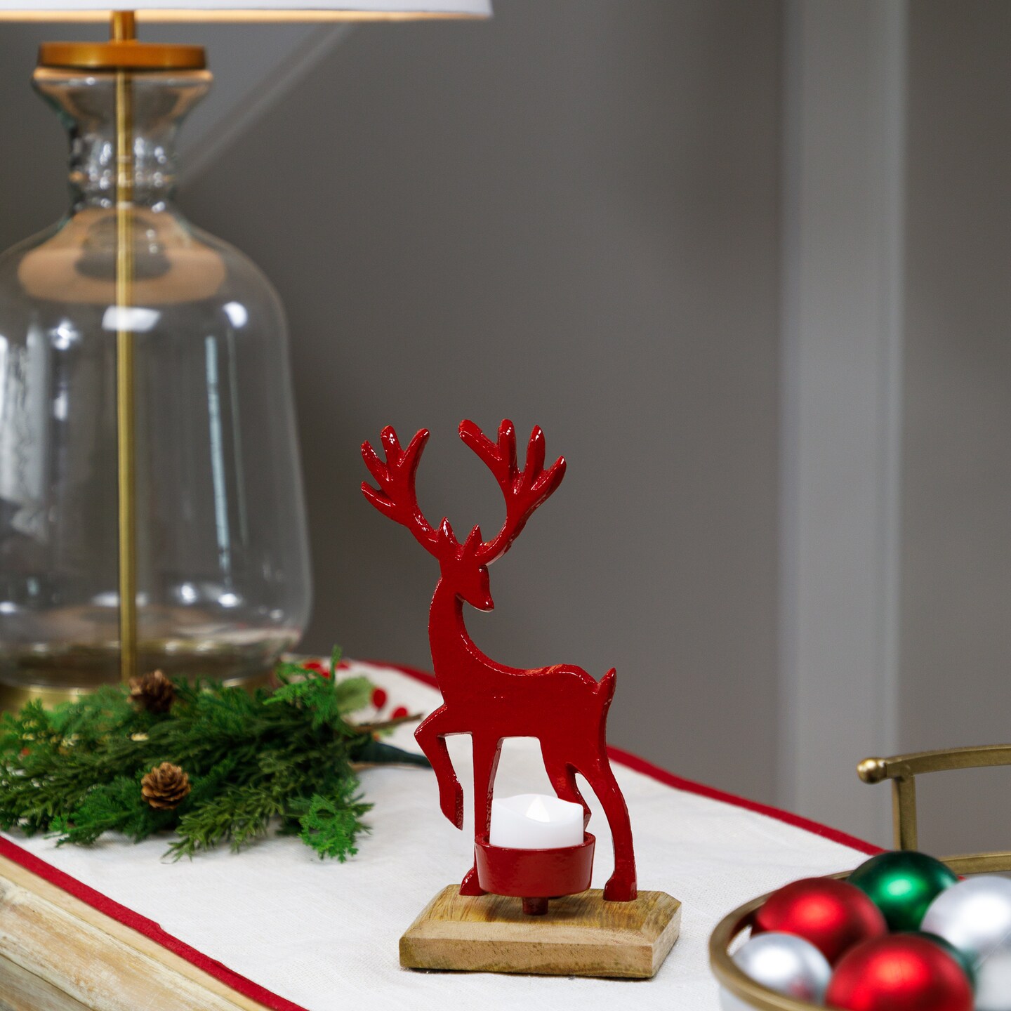 Northlight Reindeer Metal Christmas Tealight Holder - 8&#x22; - Red