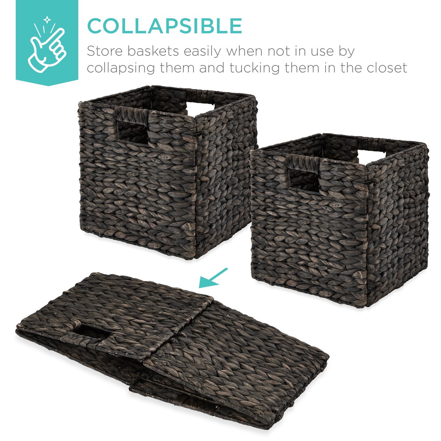 Best Choice Products 12x12in Hyacinth Baskets, Set of 5 Multipurpose Collapsible Organizers w/ Inserts