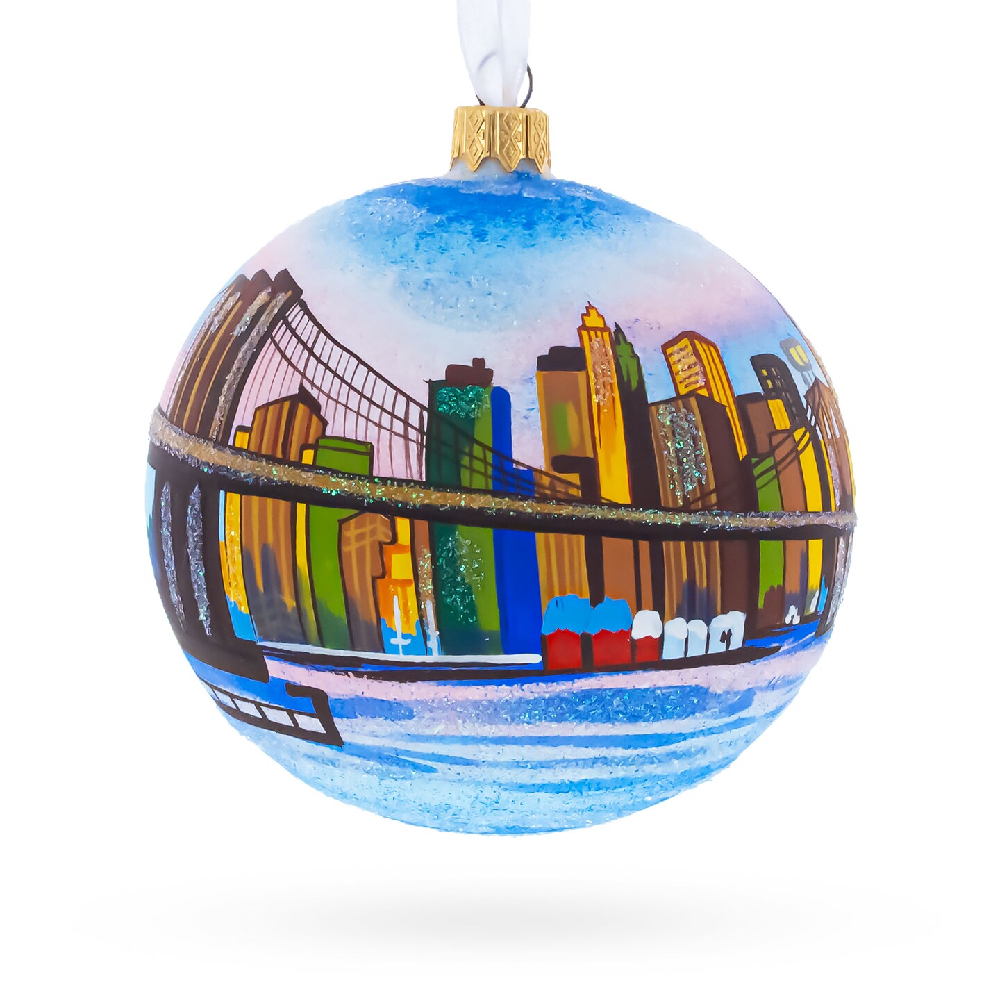 Brooklyn Bridge, New York Glass Ball Christmas Ornament 4 Inches