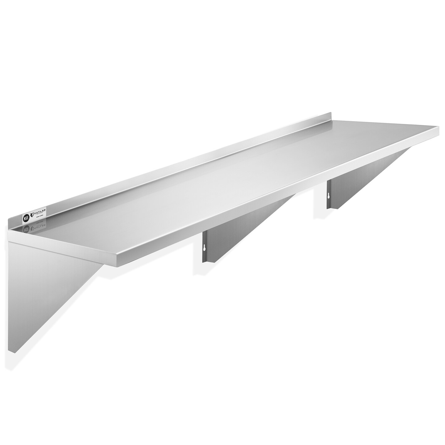 KUTLER Stainless Steel Shelf, NSF Commercial Wall Mount Shelves with Backsplash, Floating Metal Shelving for Restaurant, Kitchen, Home, Garage