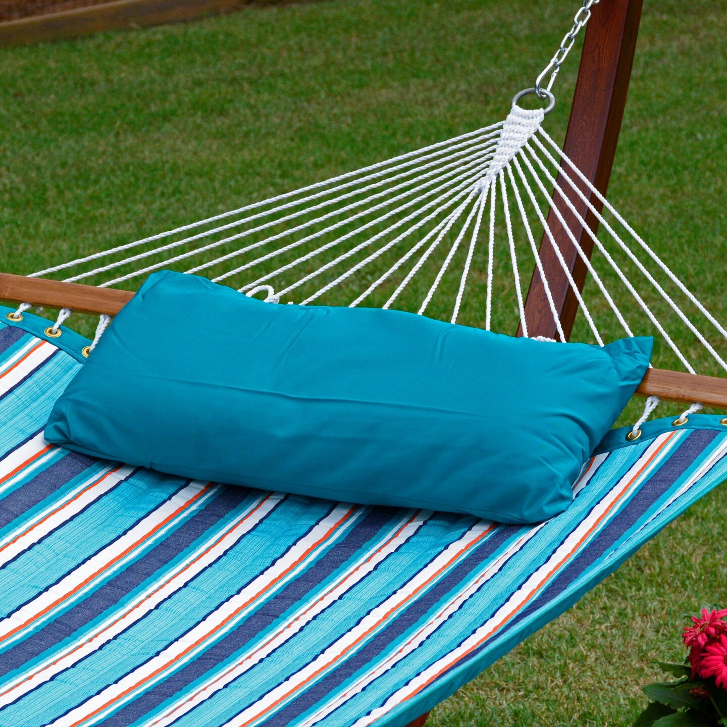 The Hamptons Collection Striped Reversible Sunbrella Quilted Hammock - 82&#x22; x 55&#x22; - Teal and Blue