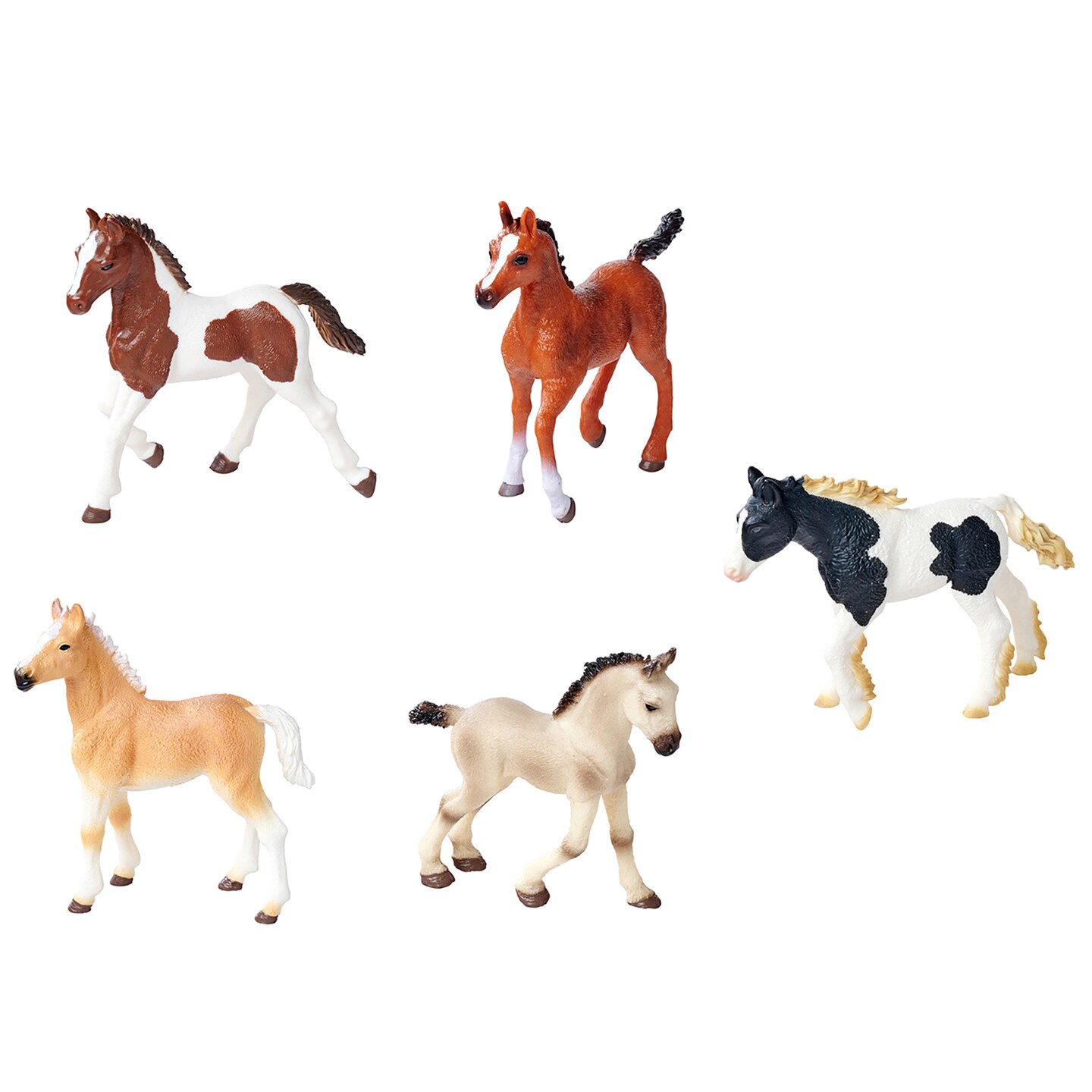 Simba Toys: Foals Set – 5 Detailed Horse Figurines, 3" Toy Animal Miniatures, Various Colors & Breeds, Collectible Figures, Nature World, Kids 3+