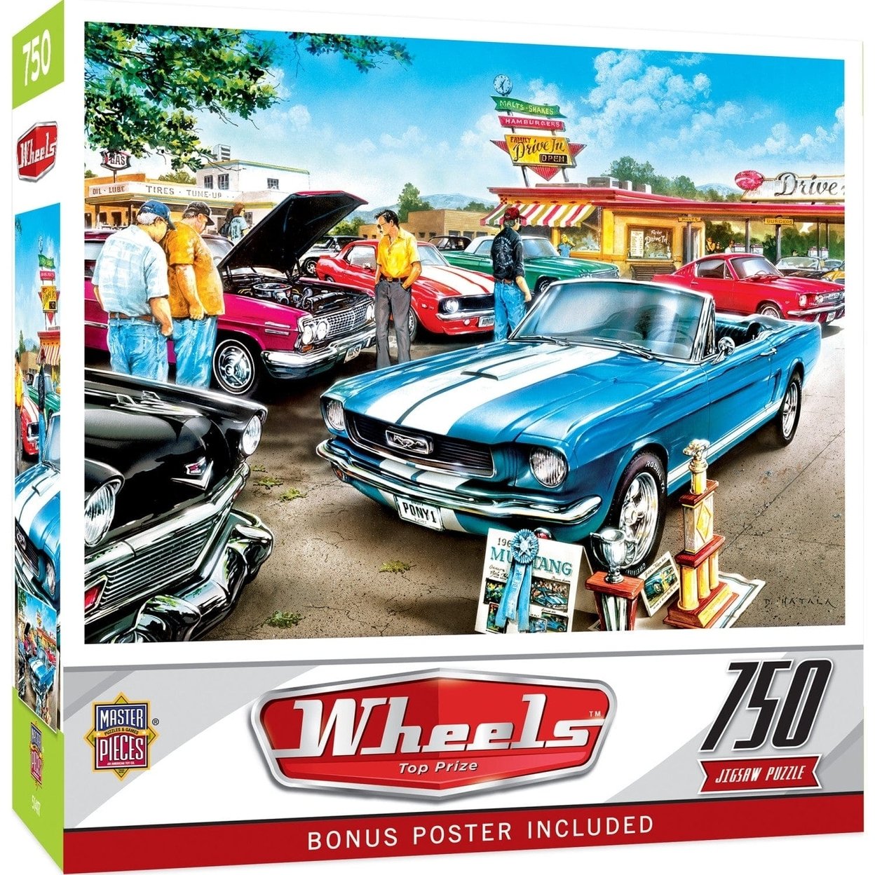 Top Prize 750 Piece Jigsaw Puzzle Classic Car Show Blue Ford Mustang Convertible