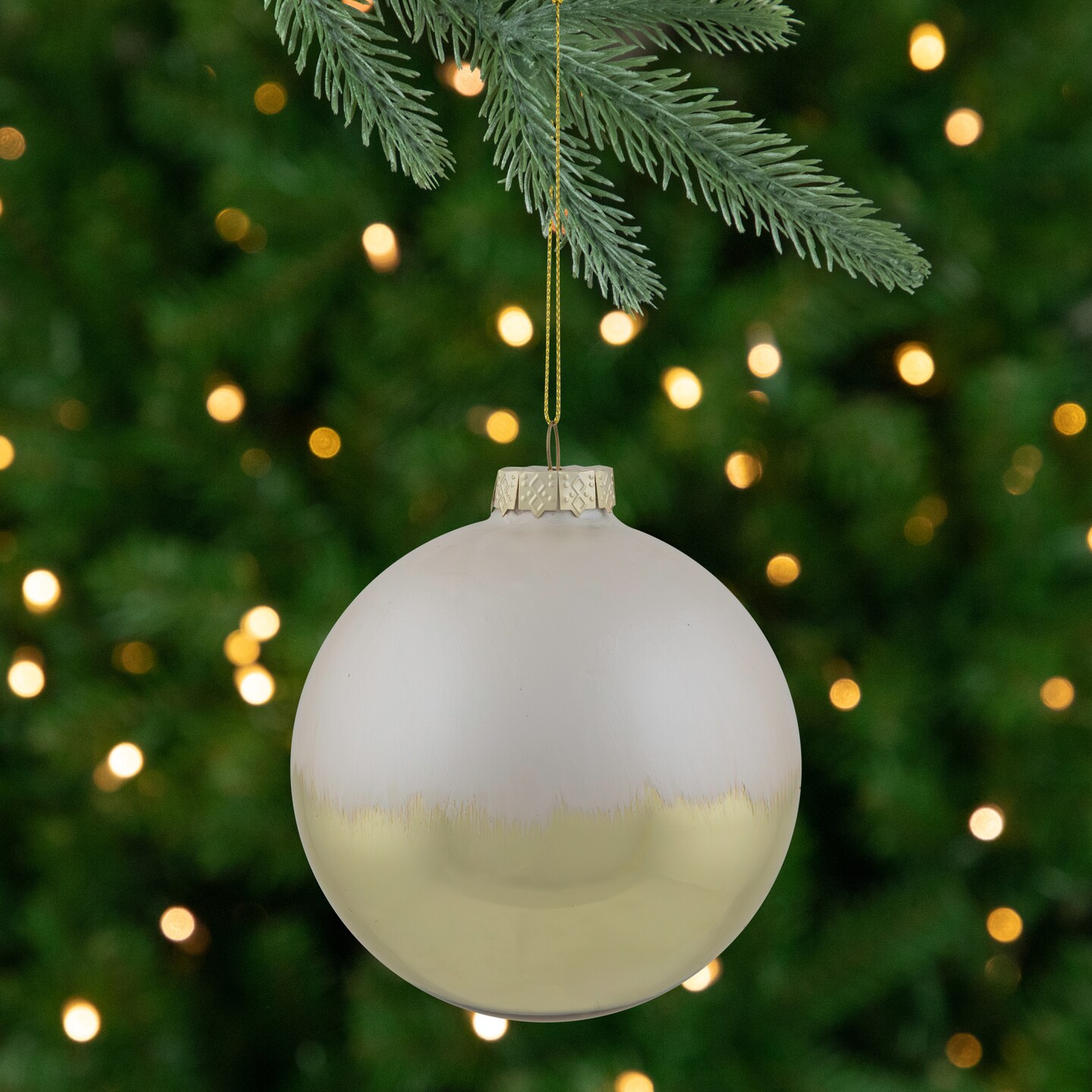 Northlight 3.5" Brushed White and Gold Glass Ball Christmas Ornament