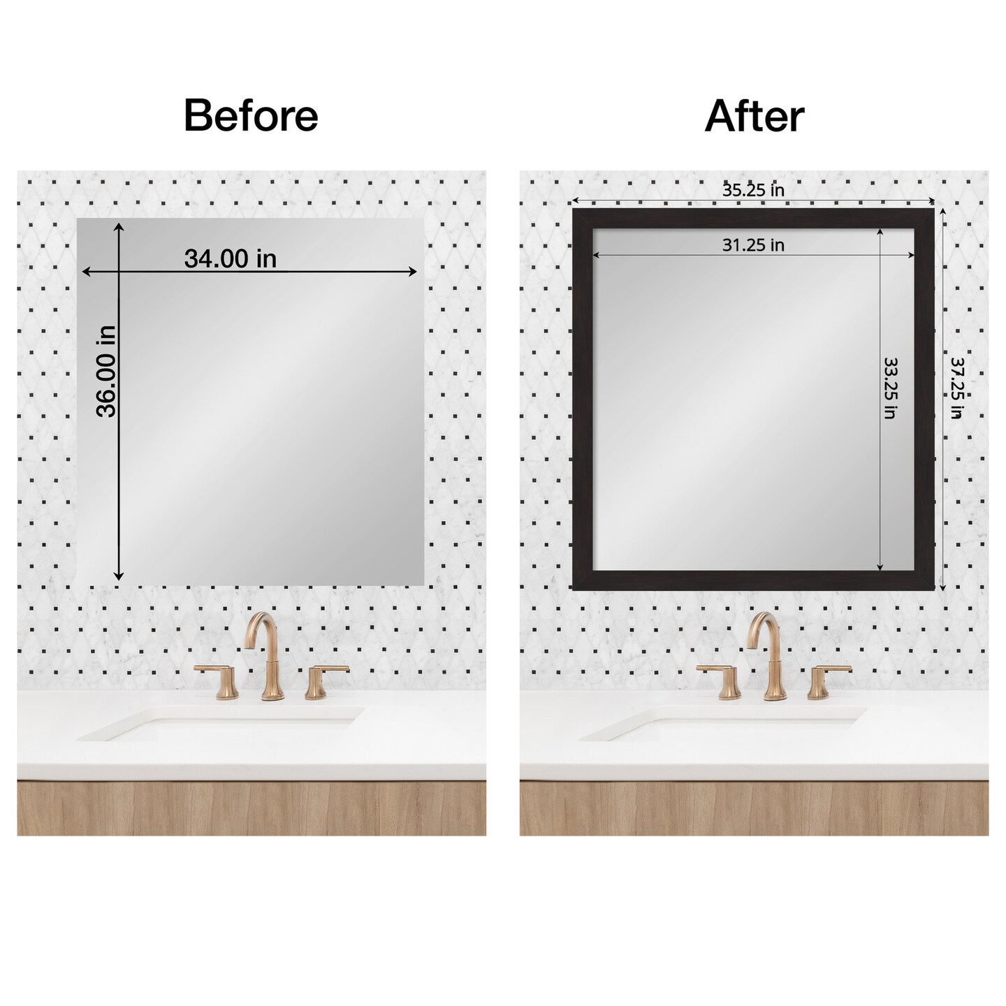 Amanti Art Mirror Makeover Bathroom Mirror Frame Border Kit - Fully Assembled Peel and Stick Frame - Mirror NOT Included - Furniture Espresso Narrow Trim