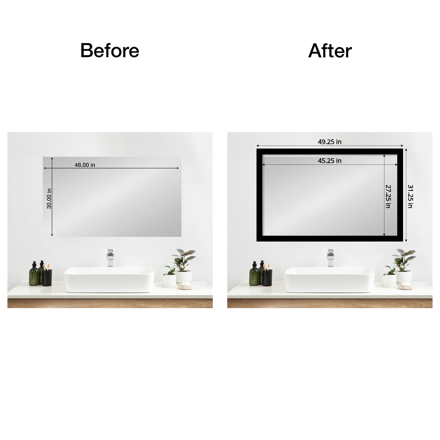 Amanti Art Mirror Makeover Bathroom Mirror Frame Border Kit - Fully Assembled Peel and Stick Frame - Mirror NOT Included - Brushed Black or Nickel  Trim