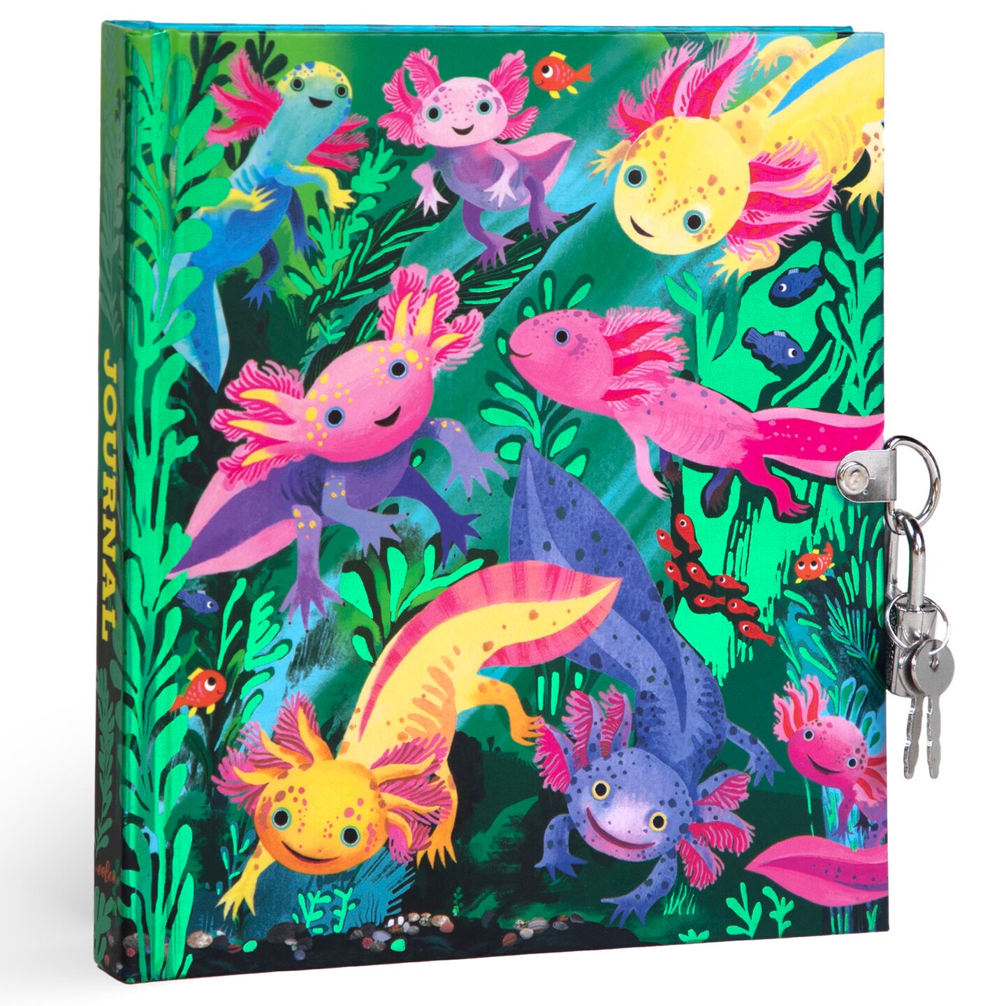 eeBoo: Axolotl Journal - Includes Lock & Keys, 176 Lined Pages, Stetch & Take Notes, 6.25 x 5.5", Foil Cover Salamander-Themed Diary, Kids & Teens