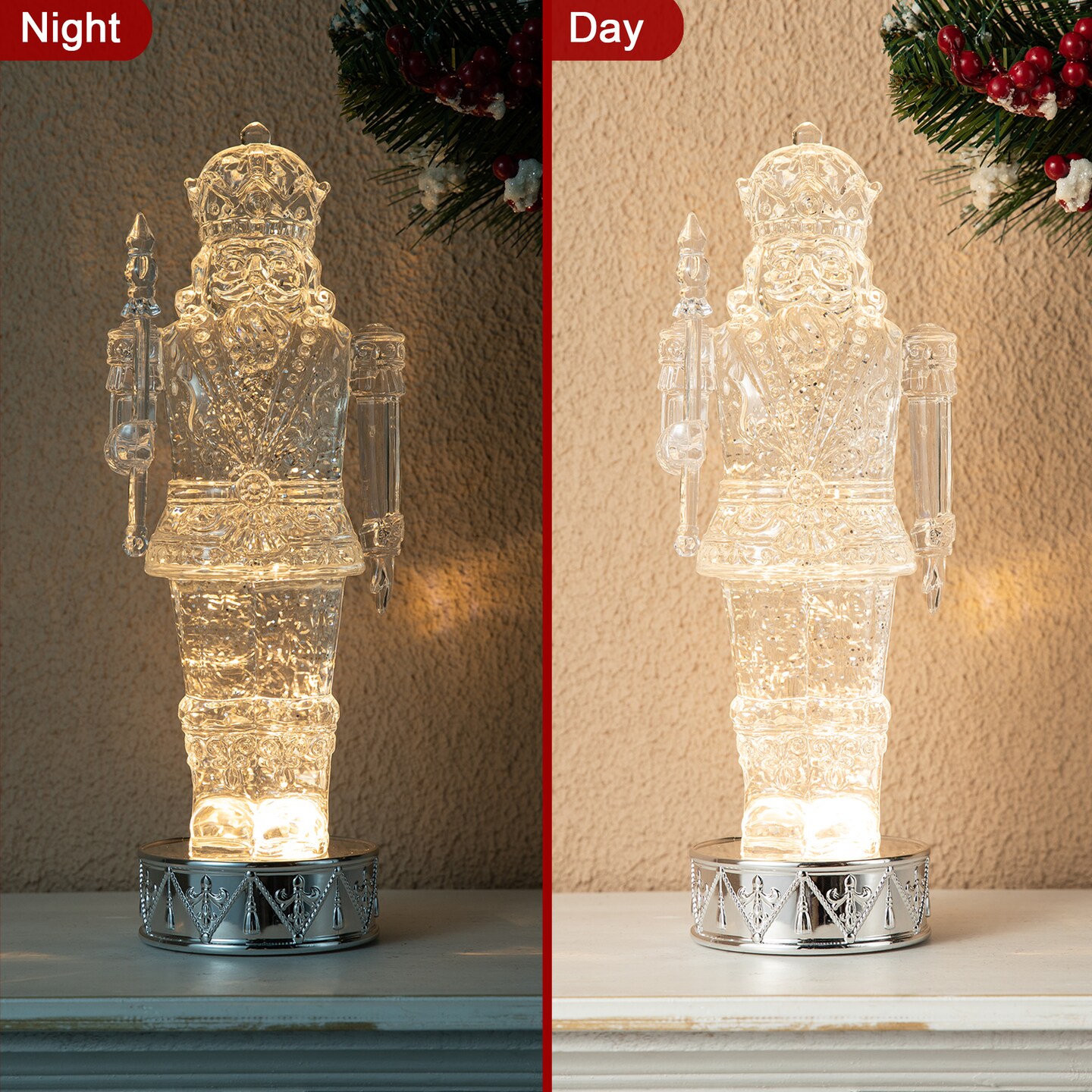 Set of 2 12.5&#x22;H Lighted Acrylic Crystal Nutcracker Figurine Waterglobe