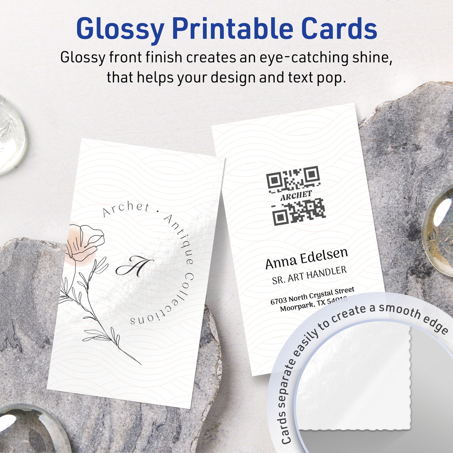 2&#x22; x 3-1/2&#x22; Rectangle, Glossy White Business Cards