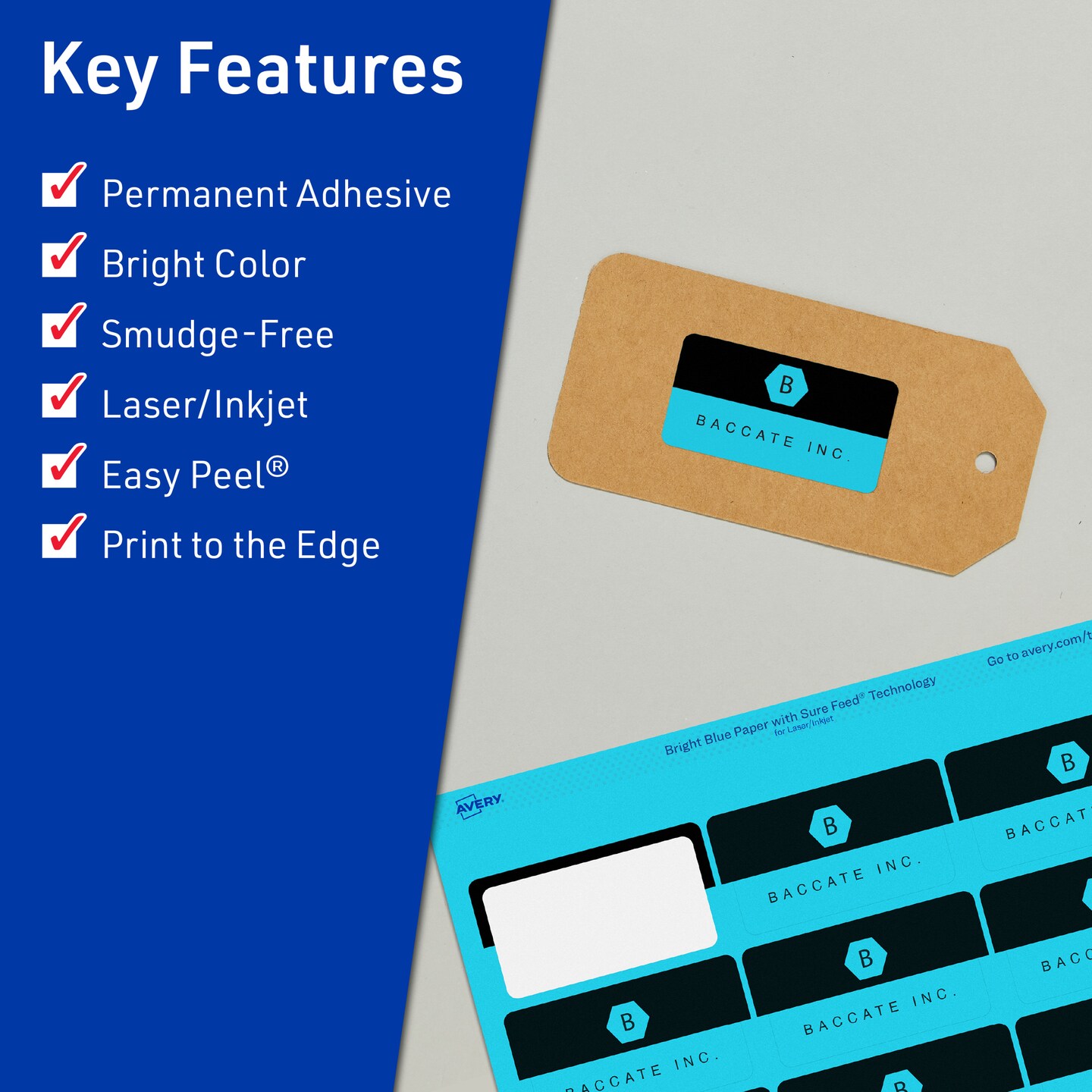 Avery Bright Blue Paper Labels, 1&#x22; x 2-5/8&#x22; Rectangle