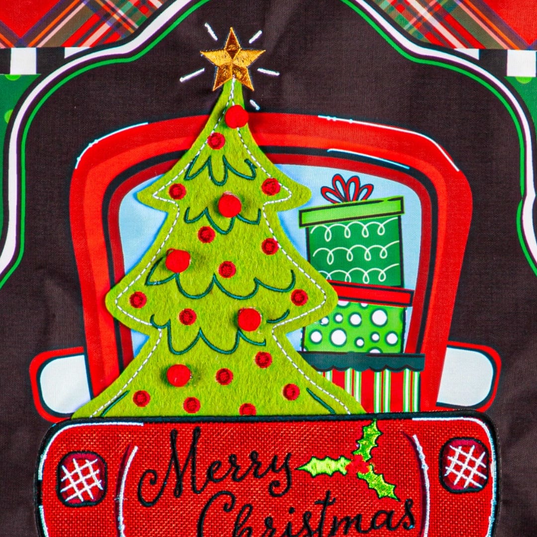 Patterned Christmas Truck Garden Flag 2 Sided Merry Christmas