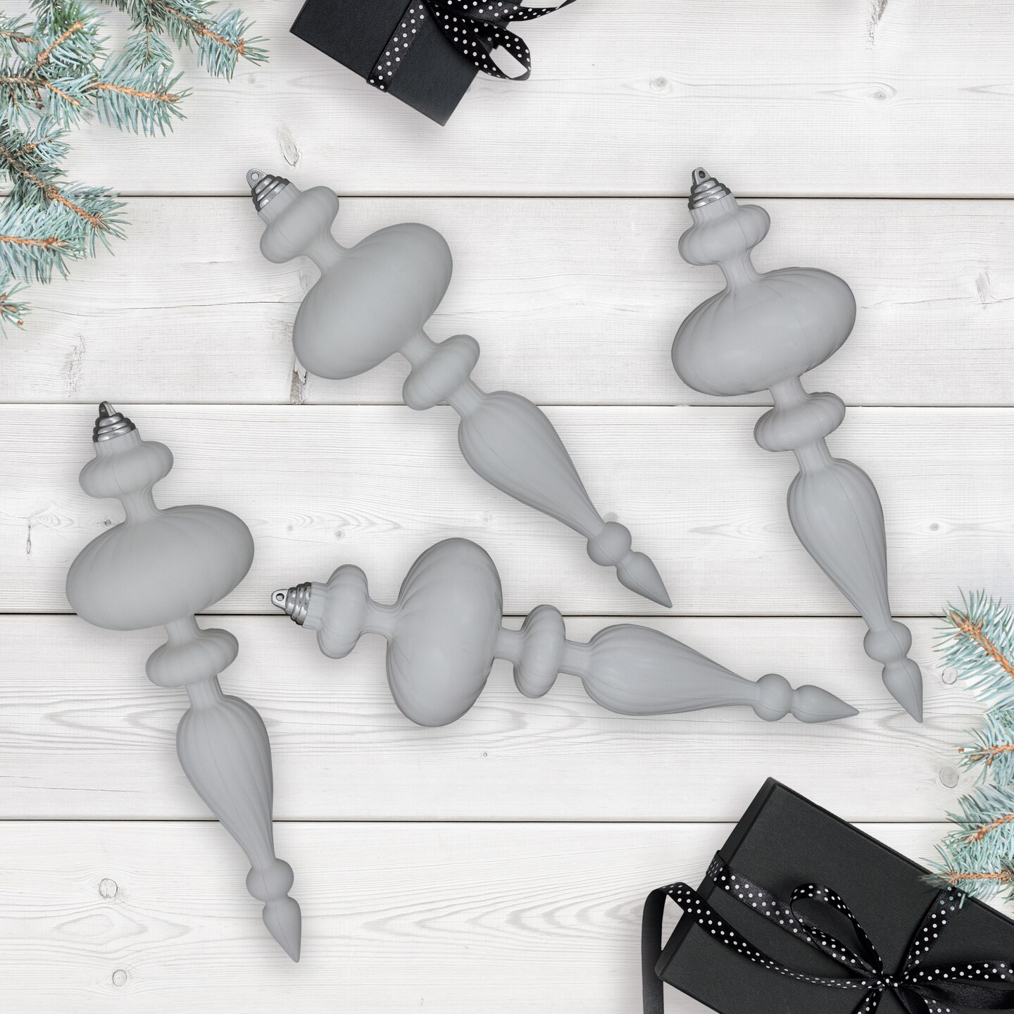 Northlight Commercial Size Shatterproof Finial Christmas Ornaments - 14" - White - Set of 4