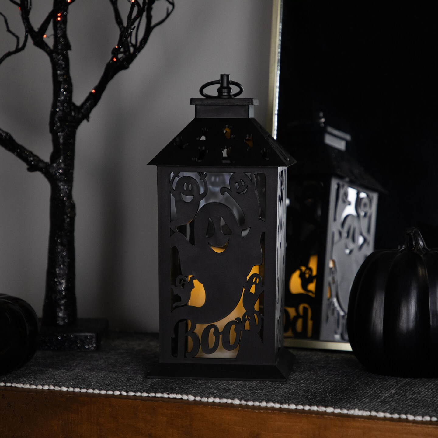 Northlight LED Lighted Ghosts Halloween Candle Lantern - 11&#x22; - Black