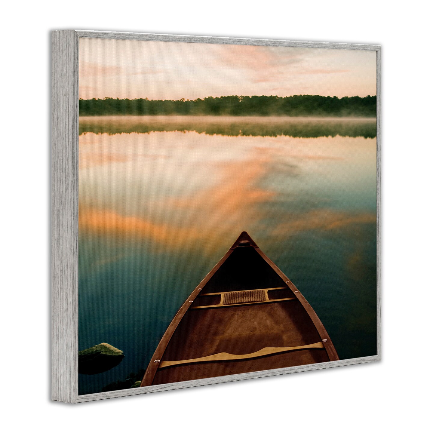Stupell Industries Canoe on Lake Warm Sunrise Framed Giclee Art