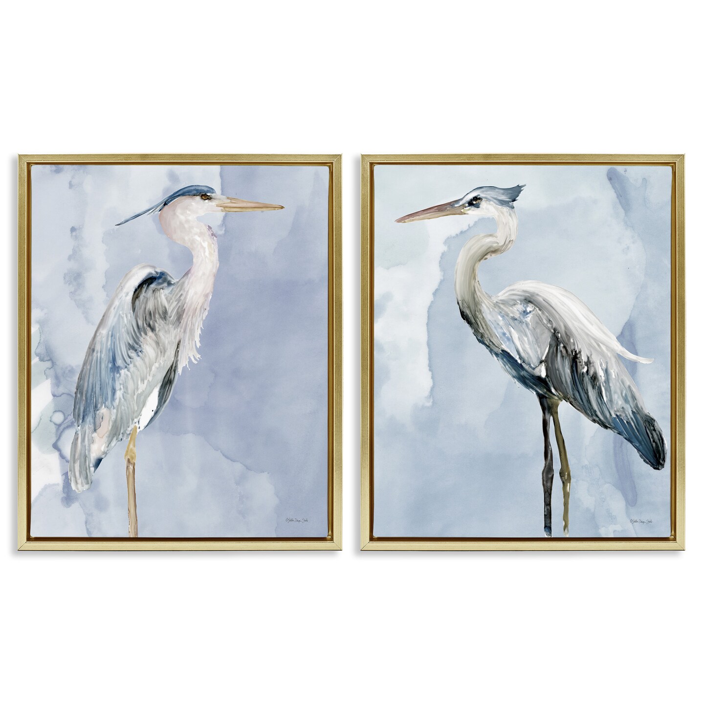 Stupell Industries Heron Birds Standing Blue Sky Framed Floater Canvas Wall Art
