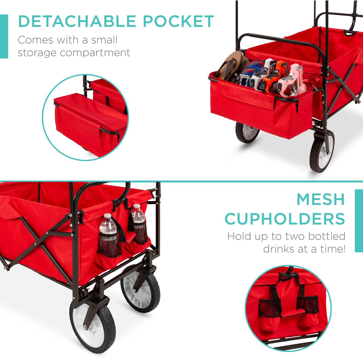 Best Choice Products Folding Utility Cargo Wagon Cart w/ Removable Canopy, Cup Holders