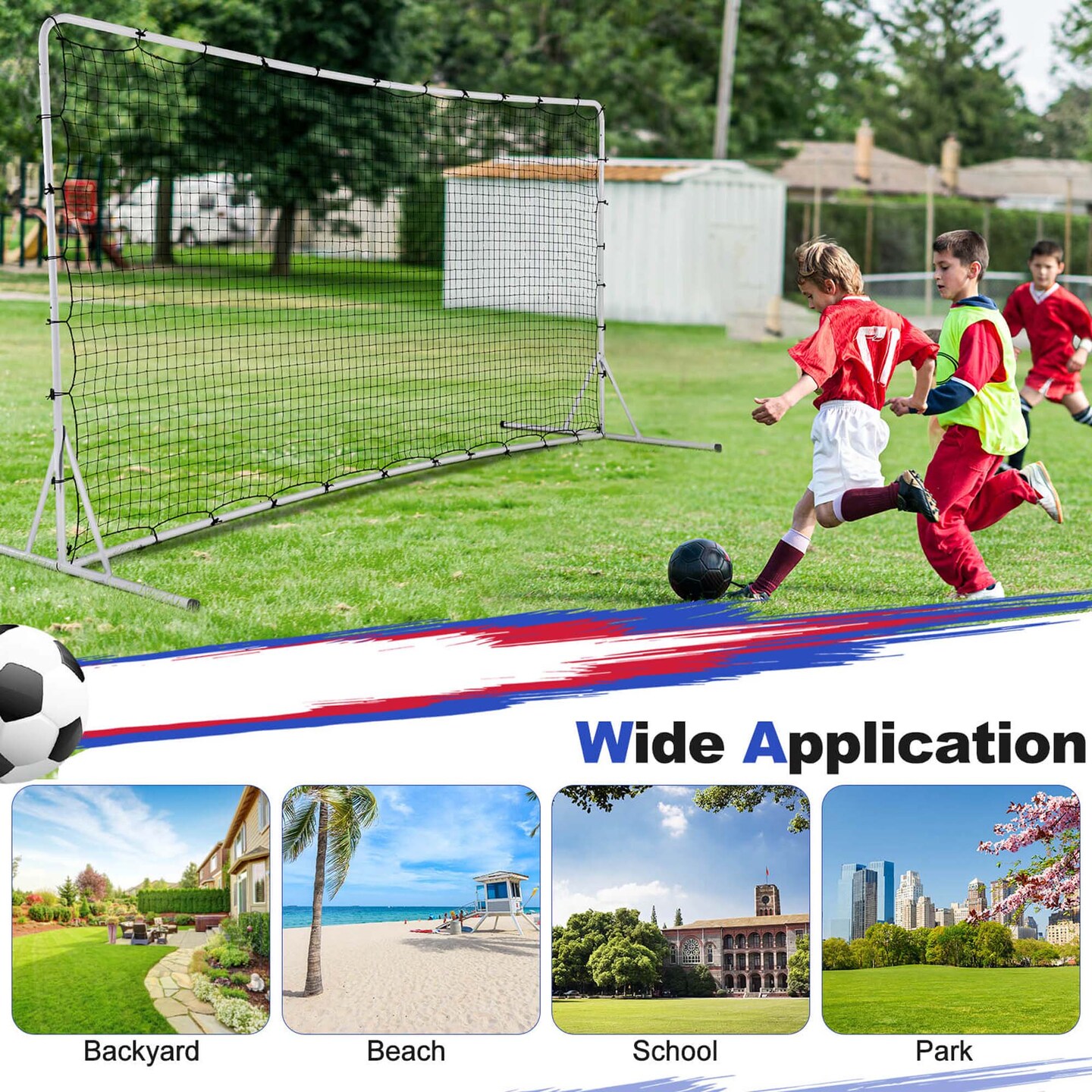 Costway Soccer Rebounder Net 12 x 6 FT Portable Football Training Equipment with Net White/Black