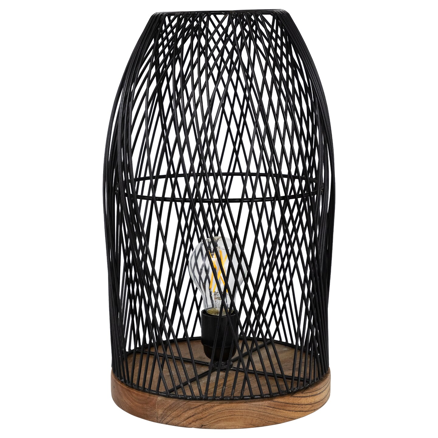 Northlight Iron Cage-Style Table Lamp with Wood Base - 15.25" - Black