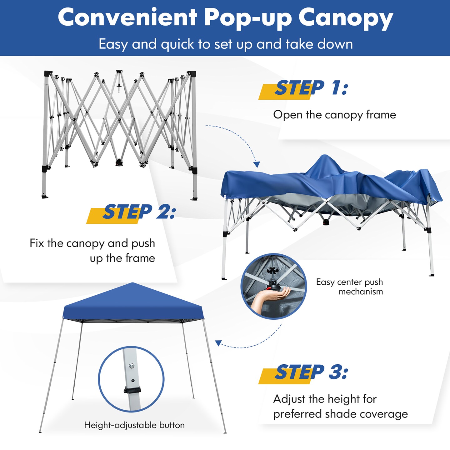 Costway 10x10ft Patio Outdoor Instant Pop-up Canopy Slanted Leg UPF50+ Sun Shelter