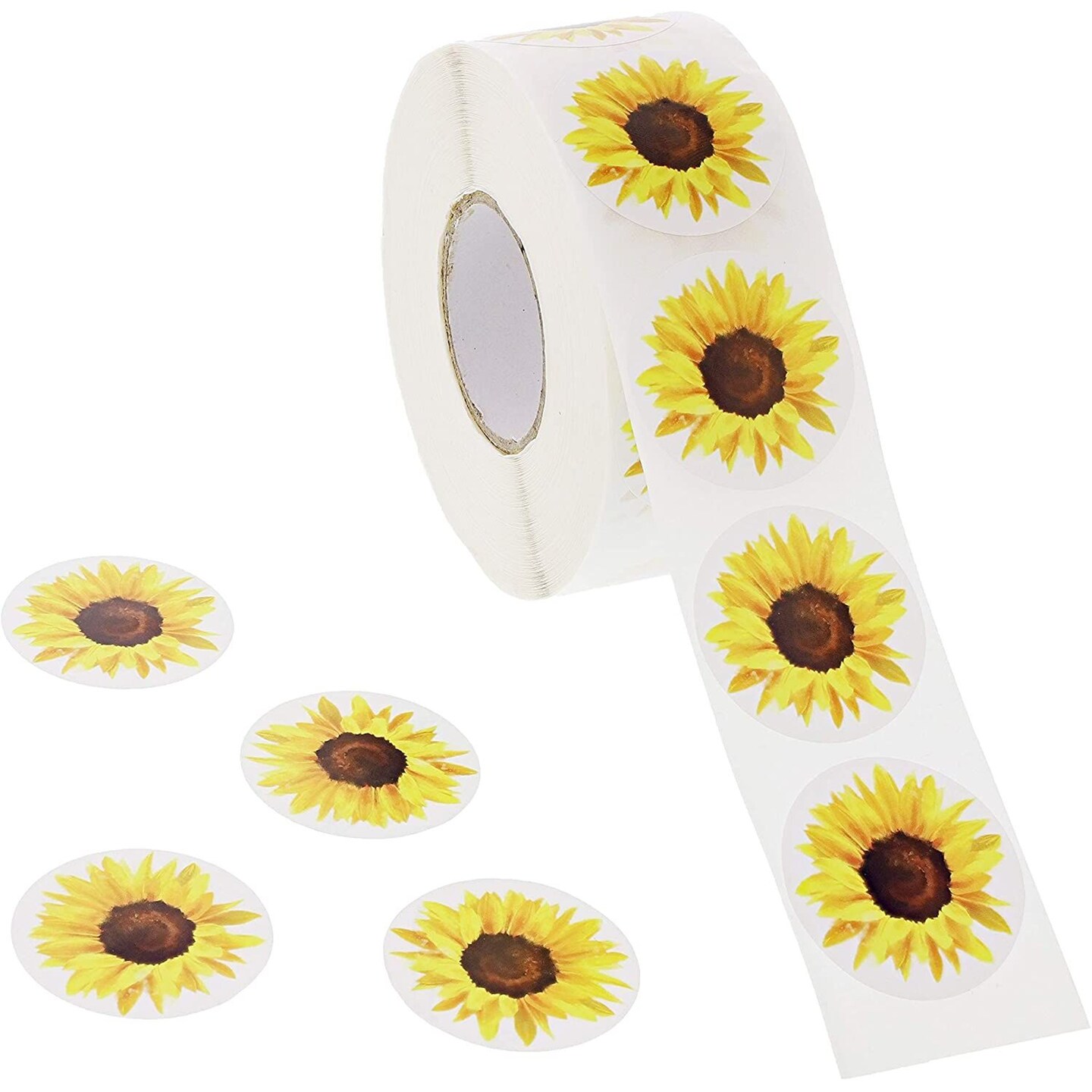 1000 Count Stickers, Assorted Designs Sticker Roll, Yellow Sunflower